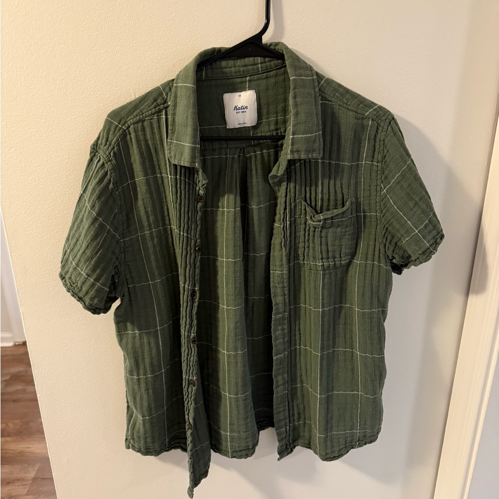 Katin Green Ribbed Button Down Shirt